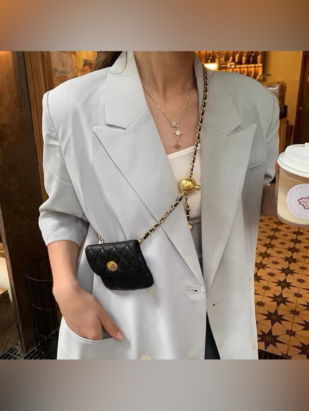 Anthro Mini Quilted Crossbody Coin Purse Chain Bag